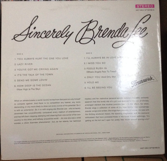 Brenda Lee : Sincerely (LP, Album)