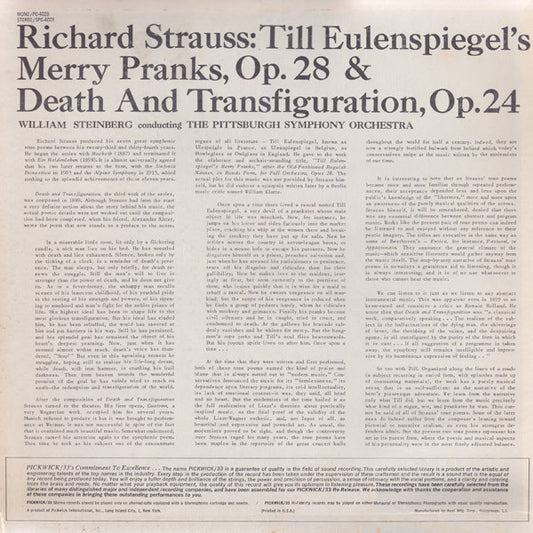 Strauss* : William Steinberg Conducting The Pittsburgh Symphony Orchestra* : Till Eulenspiegel's Merry Pranks, Op. 28 / Death And Transfiguration, Op. 24 (LP, Album)