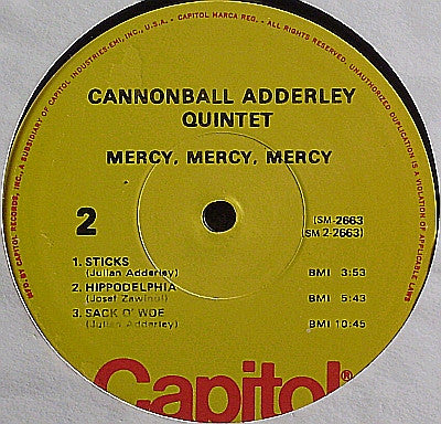 The Cannonball Adderley Quintet : Mercy, Mercy, Mercy! Live At "The Club" (LP, Album, RE)