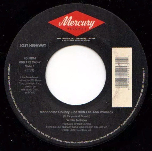 Willie Nelson : Mendocino County Line / Maria (Shut Up And Kiss Me) (7", Single)