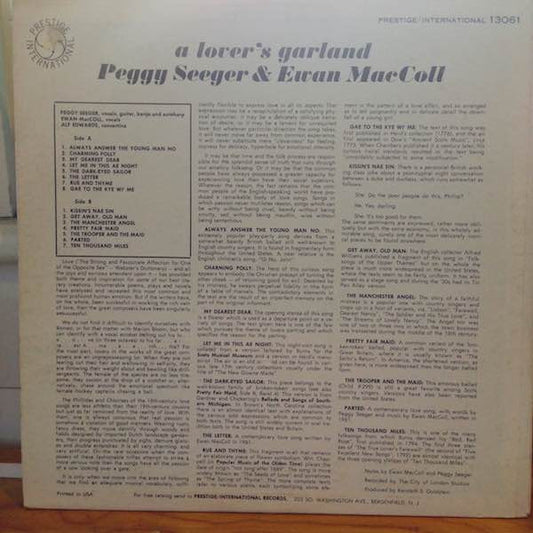 Peggy Seeger & Ewan MacColl : A Lover's Garland (LP, Mono)
