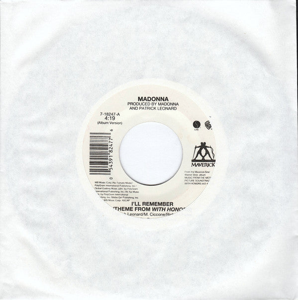 Madonna : I'll Remember (Theme From With Honors) (7", Single)