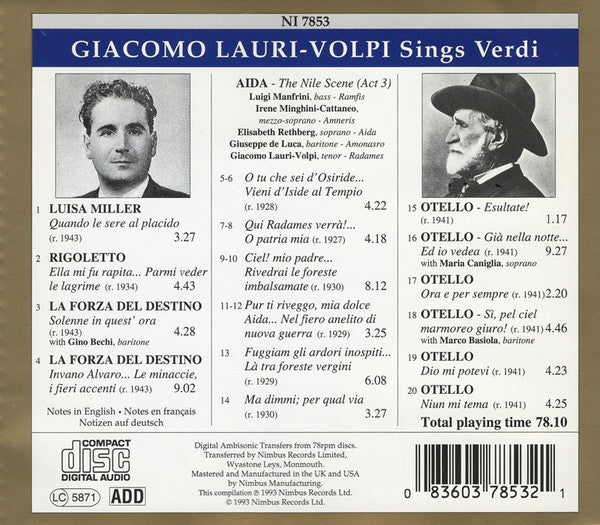 Giacomo Lauri-Volpi : Lauri-Volpi Sings Verdi (CD, Comp)