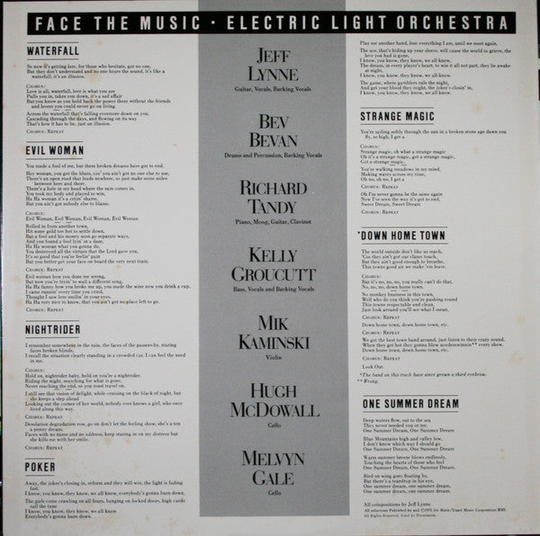 Electric Light Orchestra : Face The Music (LP, Album, RE, Ter)