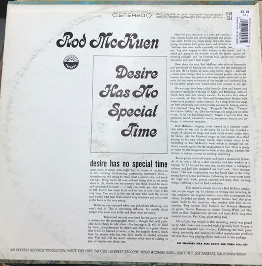 Rod McKuen : Desire Has No Special Time (LP, Album, RE)