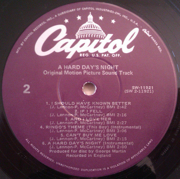 The Beatles : A Hard Day's Night (LP, Album, Mono, RE, Pur)