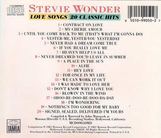 Stevie Wonder : Love Songs: 20 Classic Hits (CD, Comp)