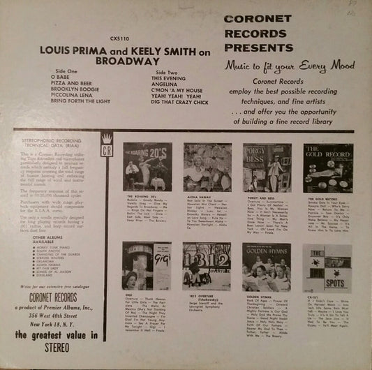 Louis Prima & Keeley Smith* : Louis Prima & Keeley Smith On Broadway (LP, Album)
