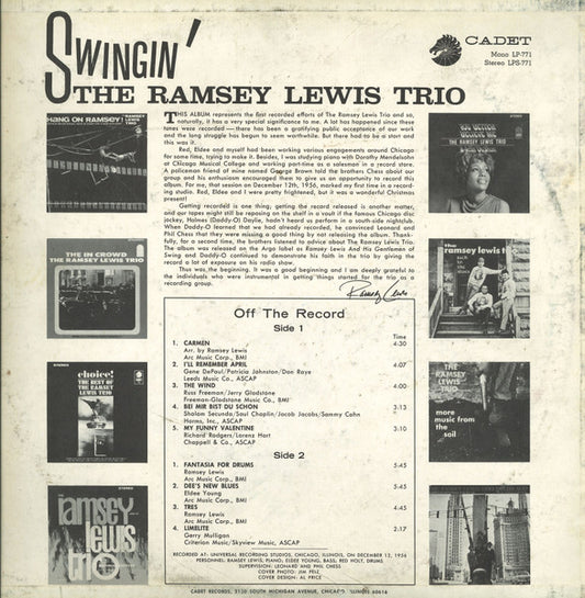 The Ramsey Lewis Trio : Swingin' (LP, Album, Mono)
