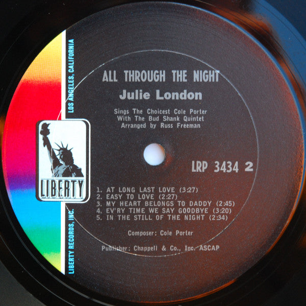 Julie London With The Bud Shank Quintet : All Through The Night (LP, Album, Mono, San)