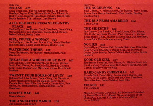 Original Cast*, Carol Hall (4) : The Best Little Whorehouse In Texas (LP, Album, RE)