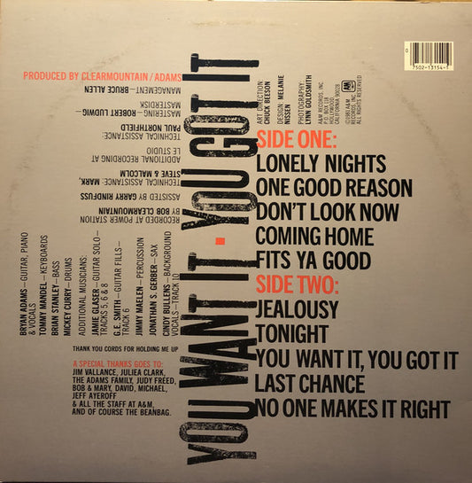 Bryan Adams : You Want It, You Got It (LP, Album, RE, R -)