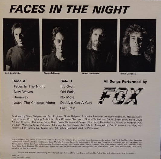 Fox* : Faces In The Night (LP, Album)