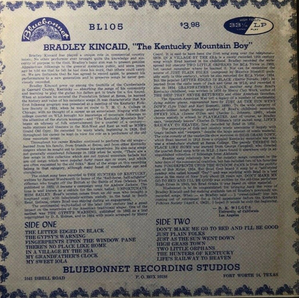 Bradley Kincaid "The Kentucky Mountain Boy"* : Mountain Ballads And Old Time Songs - Album Number Two (LP)