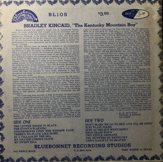Bradley Kincaid "The Kentucky Mountain Boy"* : Mountain Ballads And Old Time Songs - Album Number Two (LP)