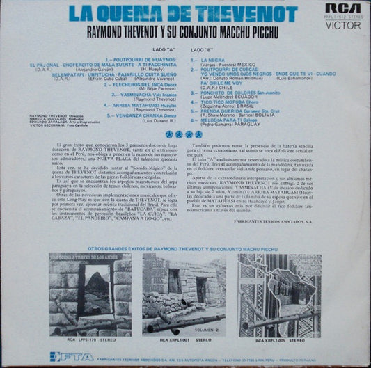 Raymond Thevenot Y Su Conjunto Macchu Picchu : La Quena De Thevenot (LP, Album, Gat)