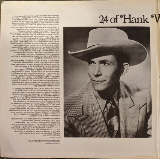 Hank Williams : 24 Of Hank Williams' Greatest Hits (2xLP, Comp, RP, San)
