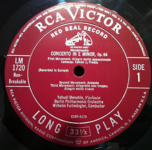 Mendelssohn*, Yehudi Menuhin : Concerto In E Minor / Concerto In D Minor (LP, Mono)