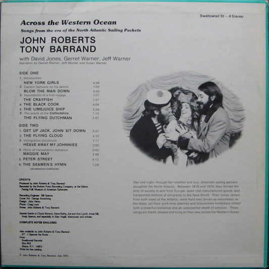 John Roberts (11) & Tony Barrand : Across The Western Ocean (Songs From The Era Of The North Atlantic Sailing Packets) (LP, Album, RP)