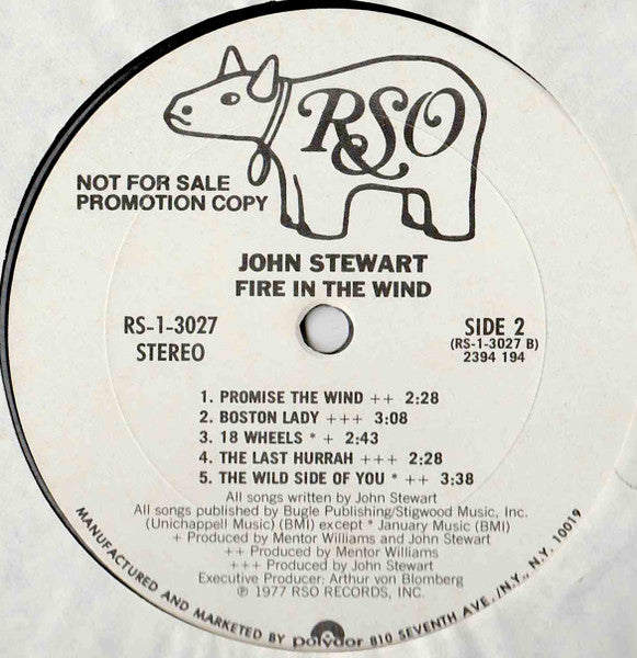 John Stewart (2) : Fire In The Wind (LP, Album, Promo)