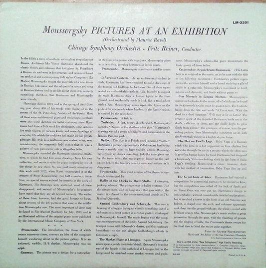Moussorgsky* / Ravel* - Fritz Reiner, Chicago Symphony Orchestra : Pictures At An Exhibition (LP, Mono, Plu)
