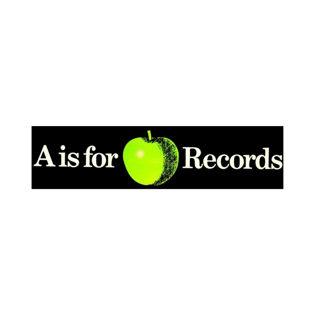 A is for Apple Records Bumper Sticker with black background and apple logo.