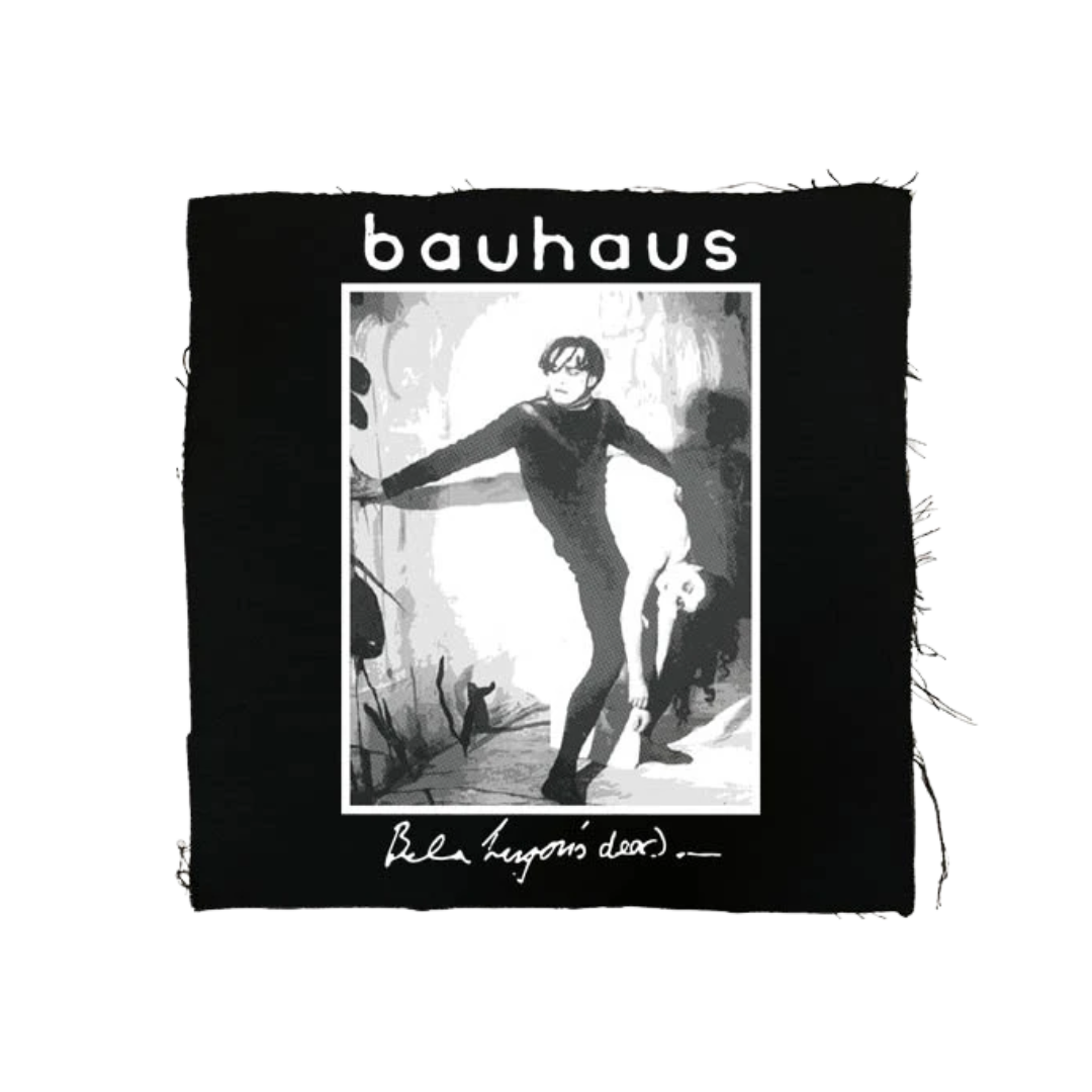 Album cover with 'bauhaus' text and black and white illustration of a person.