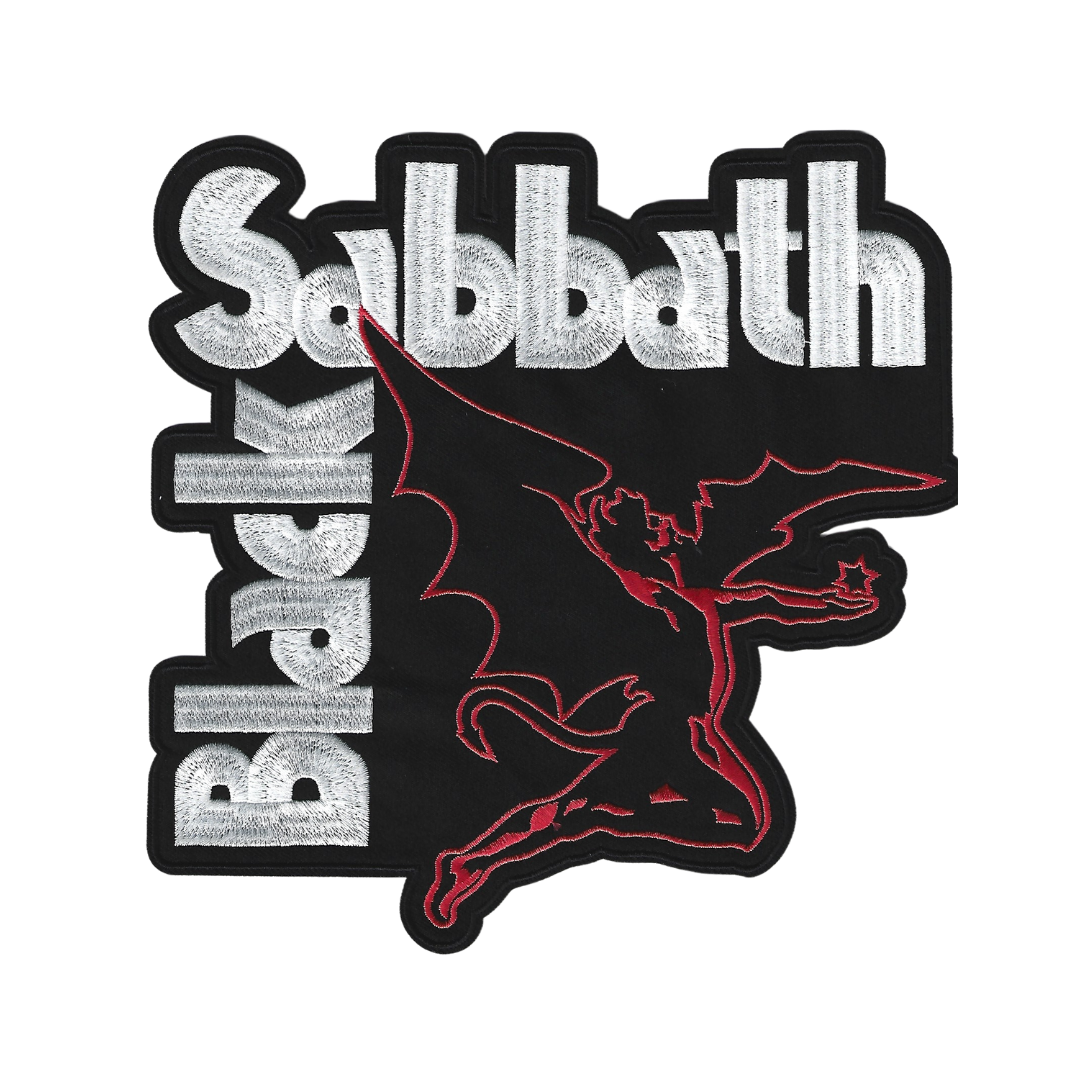 A back patch featuring the Black Sabbath logo with a stylized red bat above the text 'Black Sabbath'.