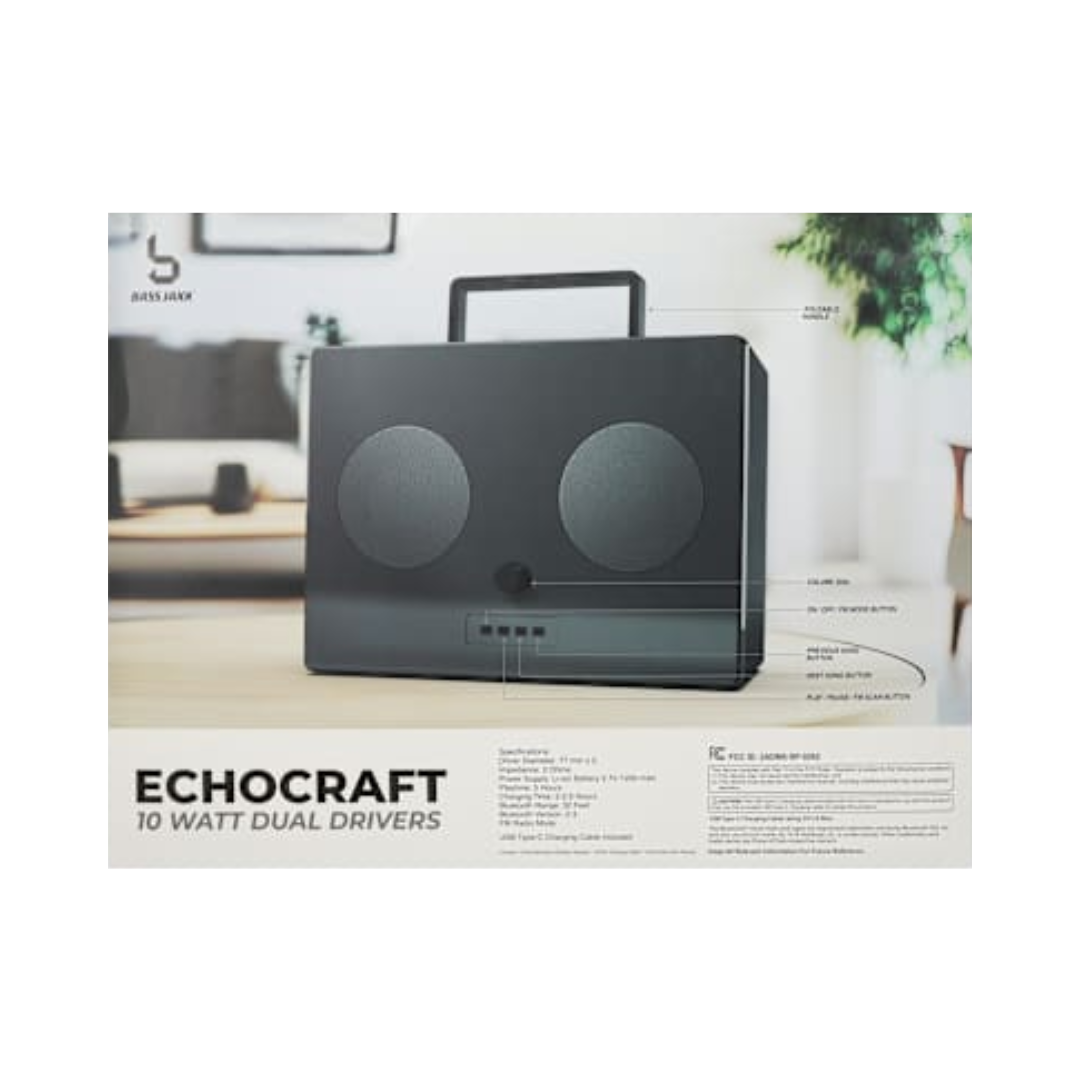Bass Jaxx™ Echocraft Boombox 10W Dual Drivers Wireless Speaker