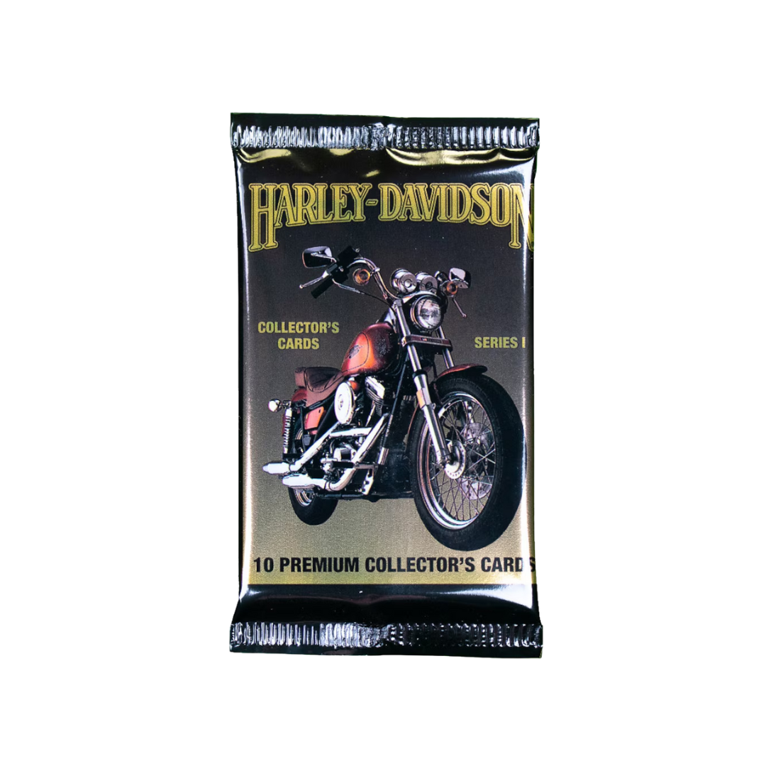 Harley-Davidson collector's card pack with motorcycle illustration on a white background