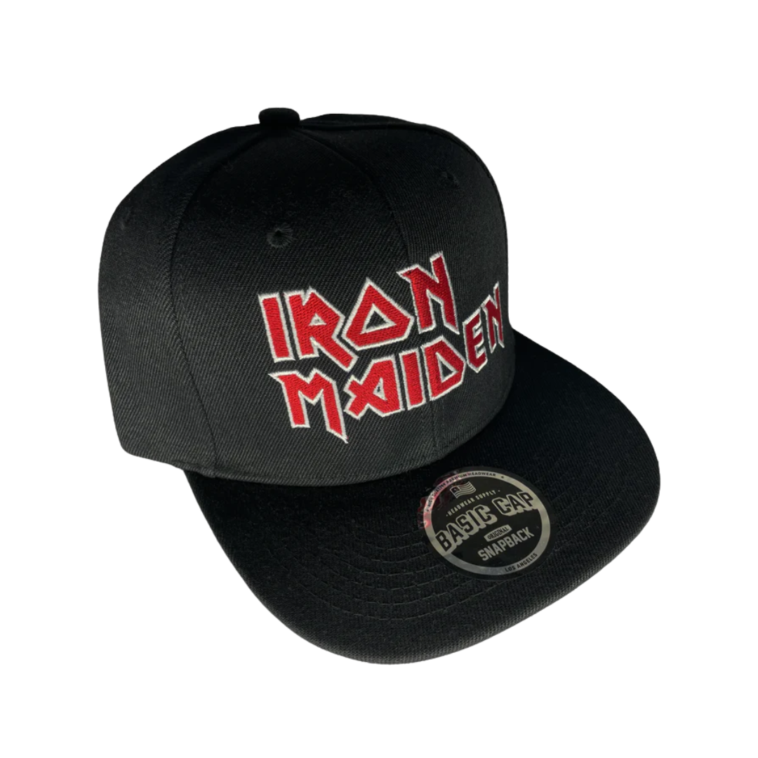 Black cap with Iron Maiden logo on a white background
