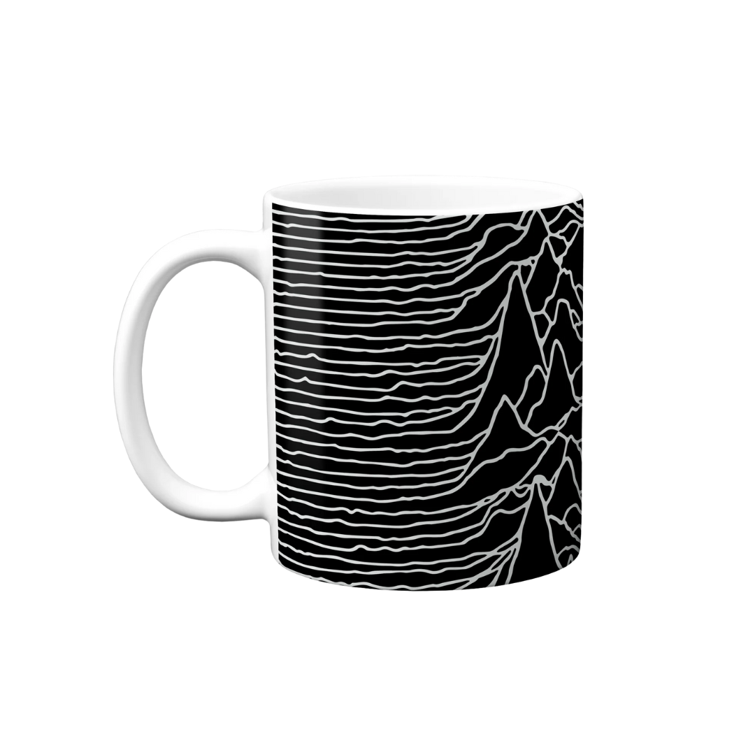 Mug with black and white abstract pattern on a white background