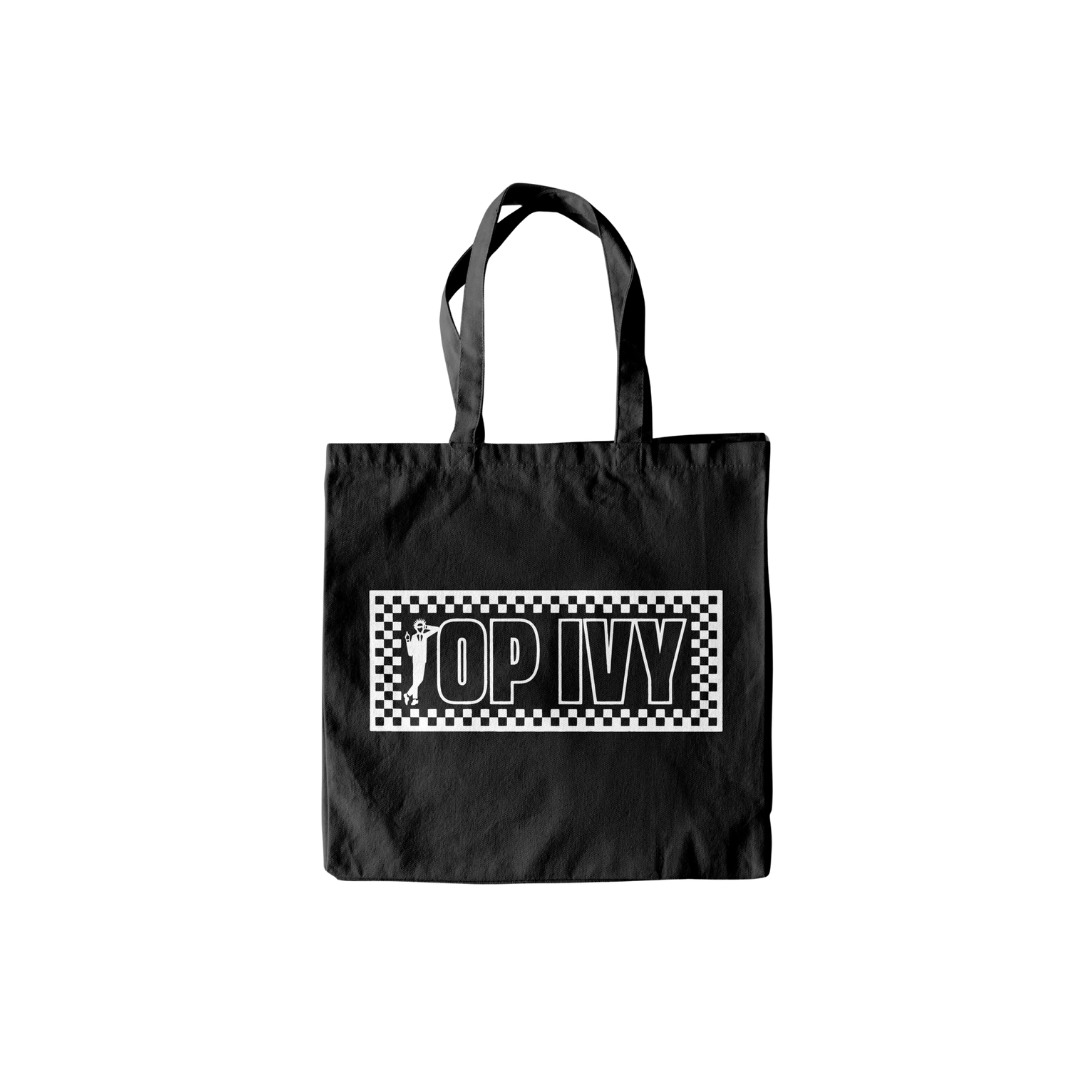 Black tote bag with 'Top Ivy' logo on a white background