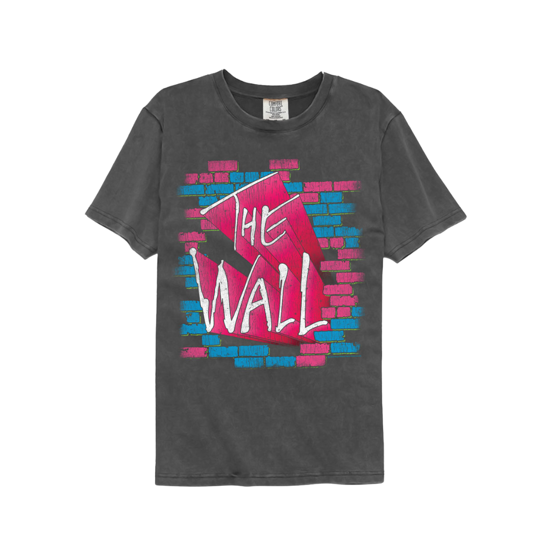 Gray t-shirt with 'The Wall' graphic design on a white background