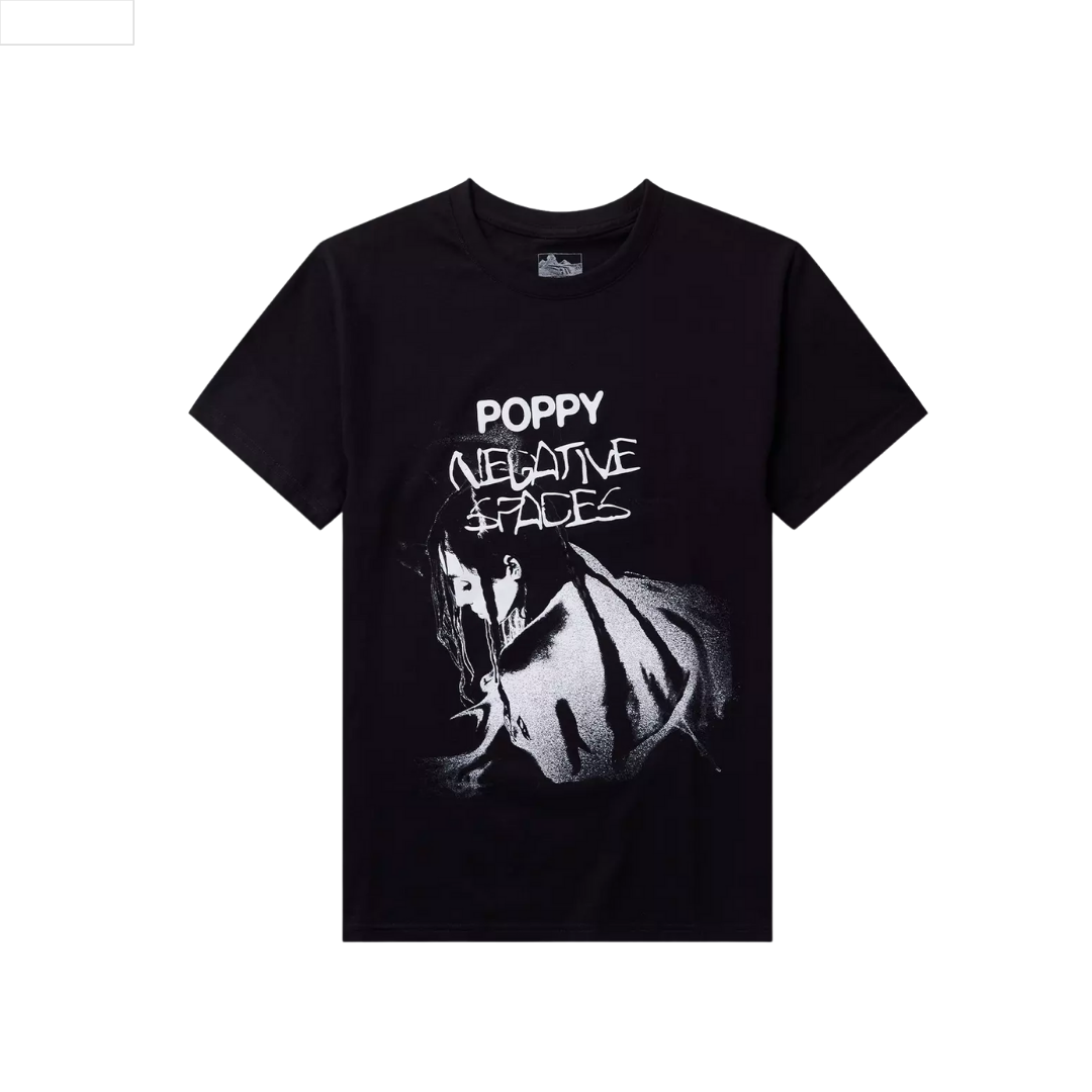 Black t-shirt with graphic design and text