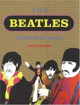 Book cover of 'The Beatles Illustrated Lyrics' with band members in cartoon style on a brown background.