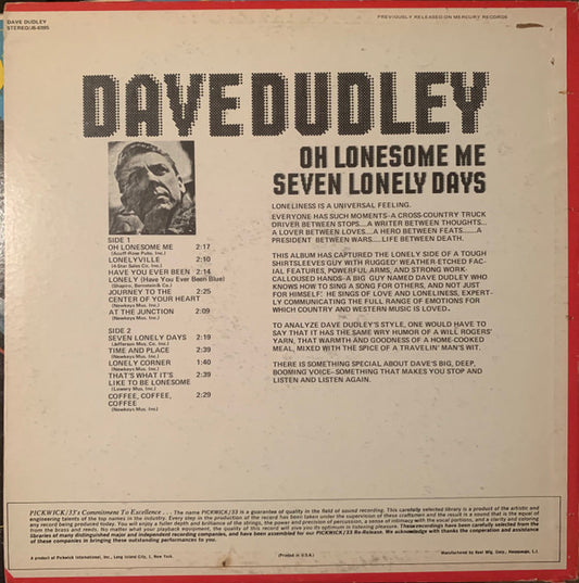 Dave Dudley : Oh Lonesome Me / Seven Lonely Days (LP, Album, RE)