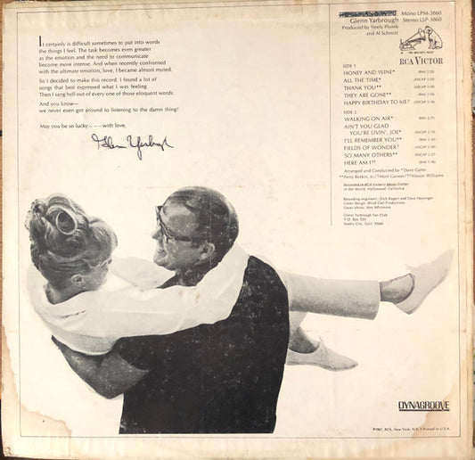 Glenn Yarbrough : Honey And Wine (LP, Album, Mono)