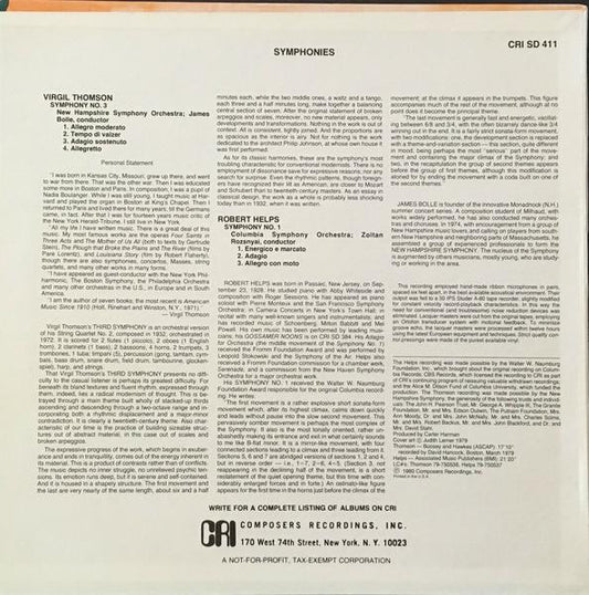 Virgil Thomson / Robert Helps : Symphonies (LP)