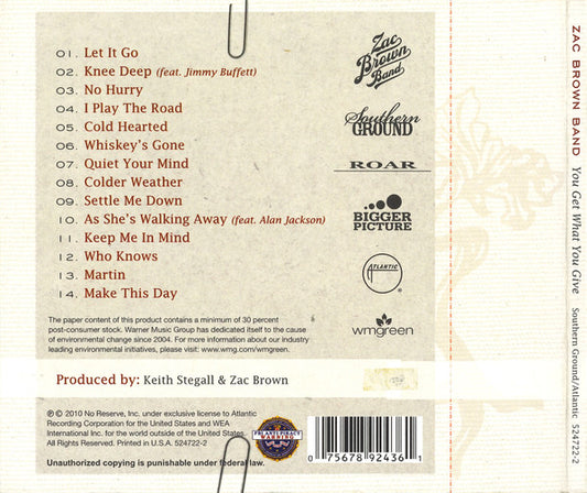Zac Brown Band : You Get What You Give (CD, Album, Dig)