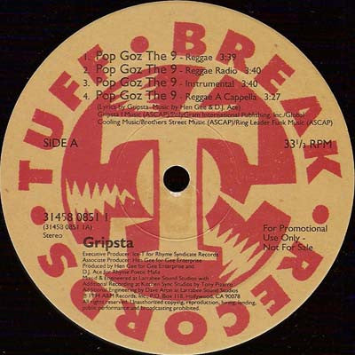 Gripsta : Pop Goz The 9 / Can't Fade This (12", Promo)