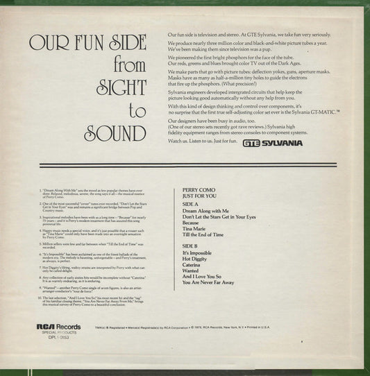Perry Como : Sylvania Presents Perry Como Just For You (LP, Comp)
