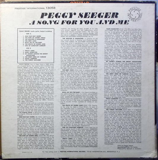 Peggy Seeger : A Song For You And Me (LP)