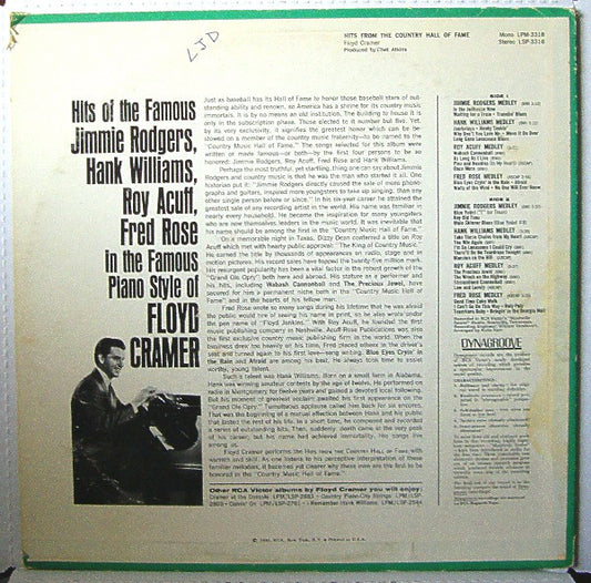Floyd Cramer : Hits From The Country Hall Of Fame (LP, Ind)