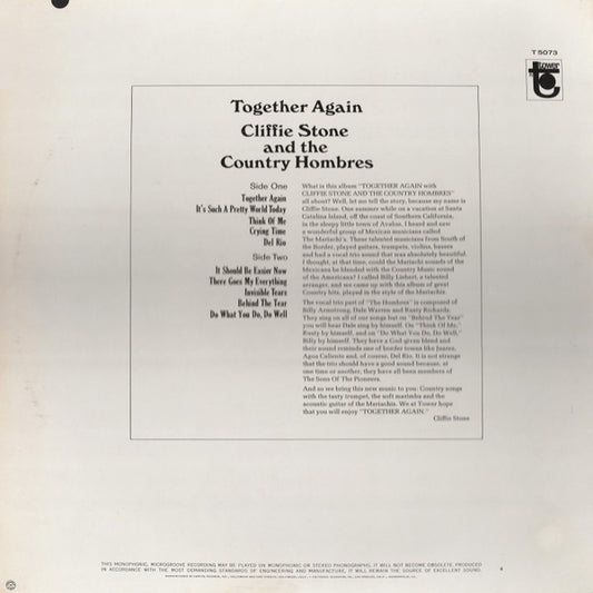 Cliffie Stone's Country Hombres : Together Again (LP, Album, Mono)