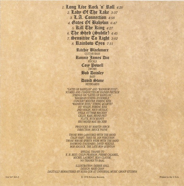 Rainbow : Long Live Rock 'N' Roll (CD, Album, RM, RP)