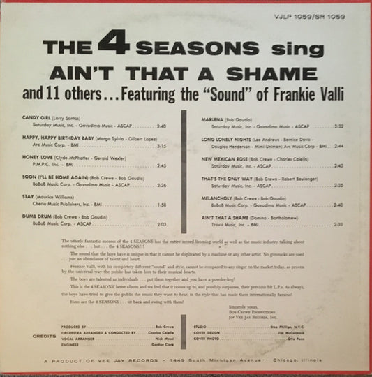 The 4 Seasons* : The 4 Seasons Sing Ain't That A Shame And 11 Others (LP, Album, Mic)