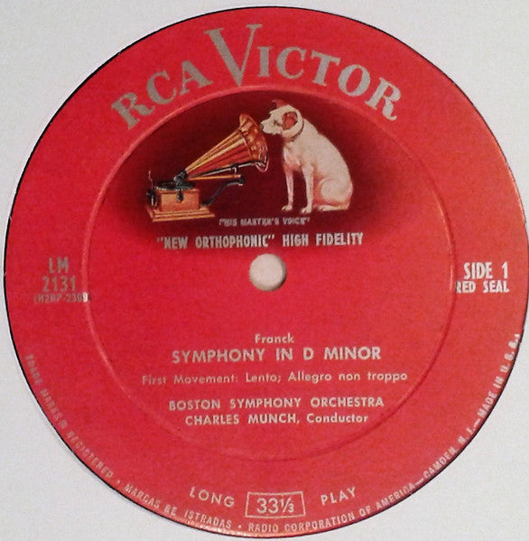 Franck* — Munch*, Boston Symphony* : Symphony In D Minor (LP, Mono, RP)