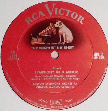 Franck* — Munch*, Boston Symphony* : Symphony In D Minor (LP, Mono, RP)