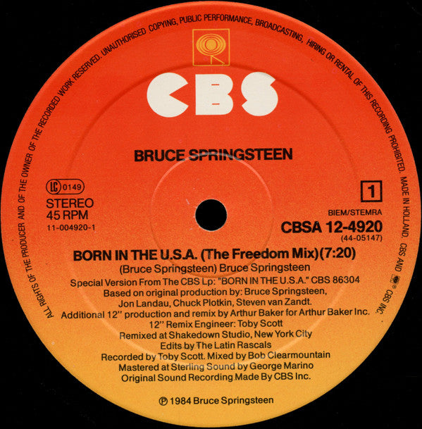 Bruce Springsteen : Born In The U.S.A. (12", Maxi, Sun)